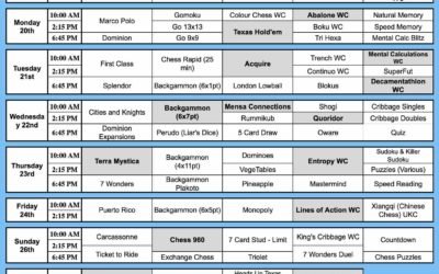 22nd Mind Sports Olympiad, 19-27th August 2018