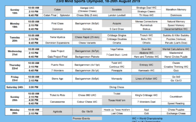 23rd Mind Sports Olympiad, 18-26th August 2019